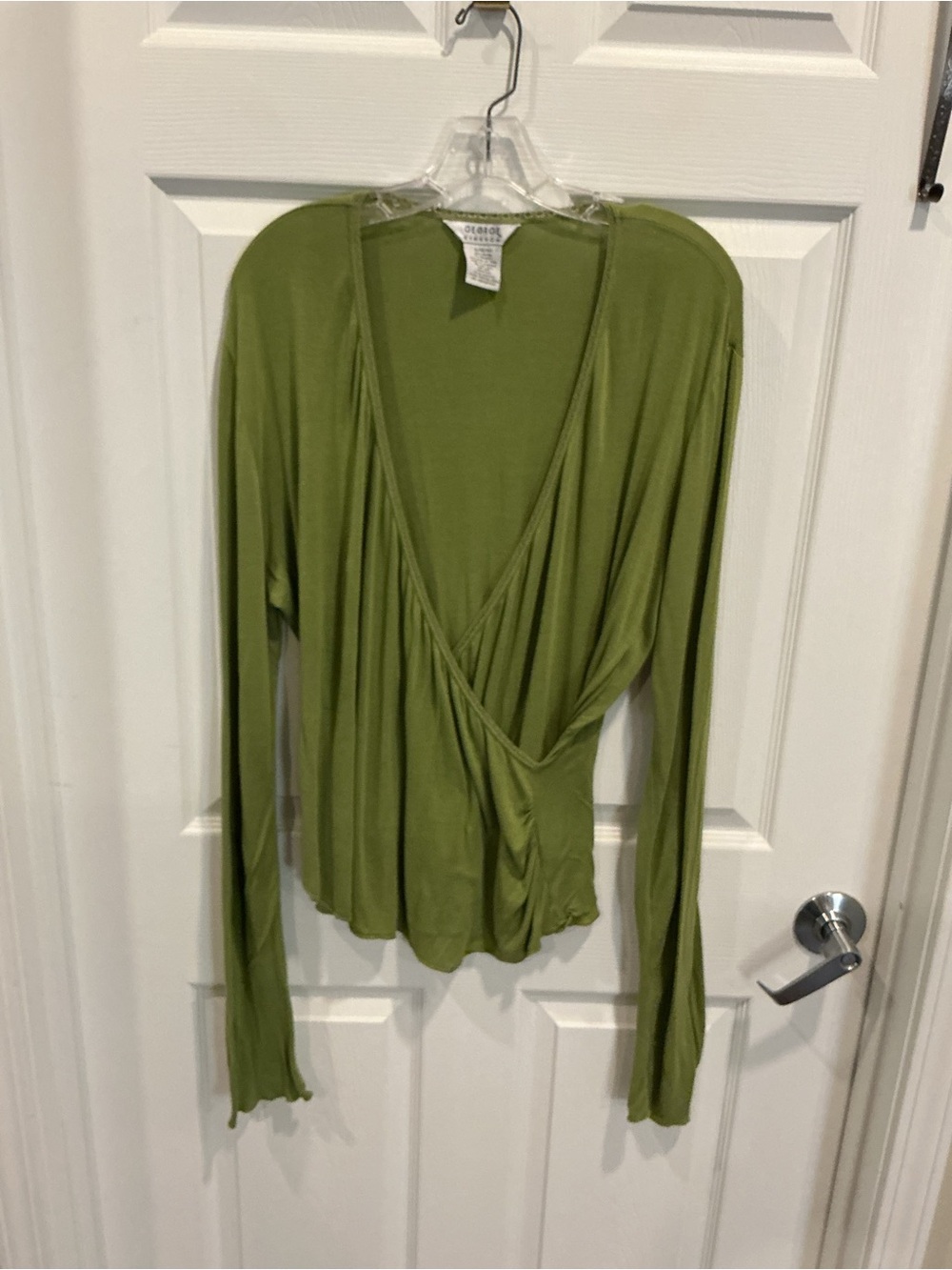 George Olive Green Wrap-Front Long Sleeve Top